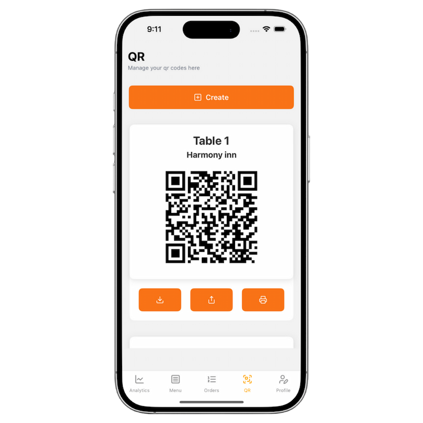 DineSphere QR Management feature